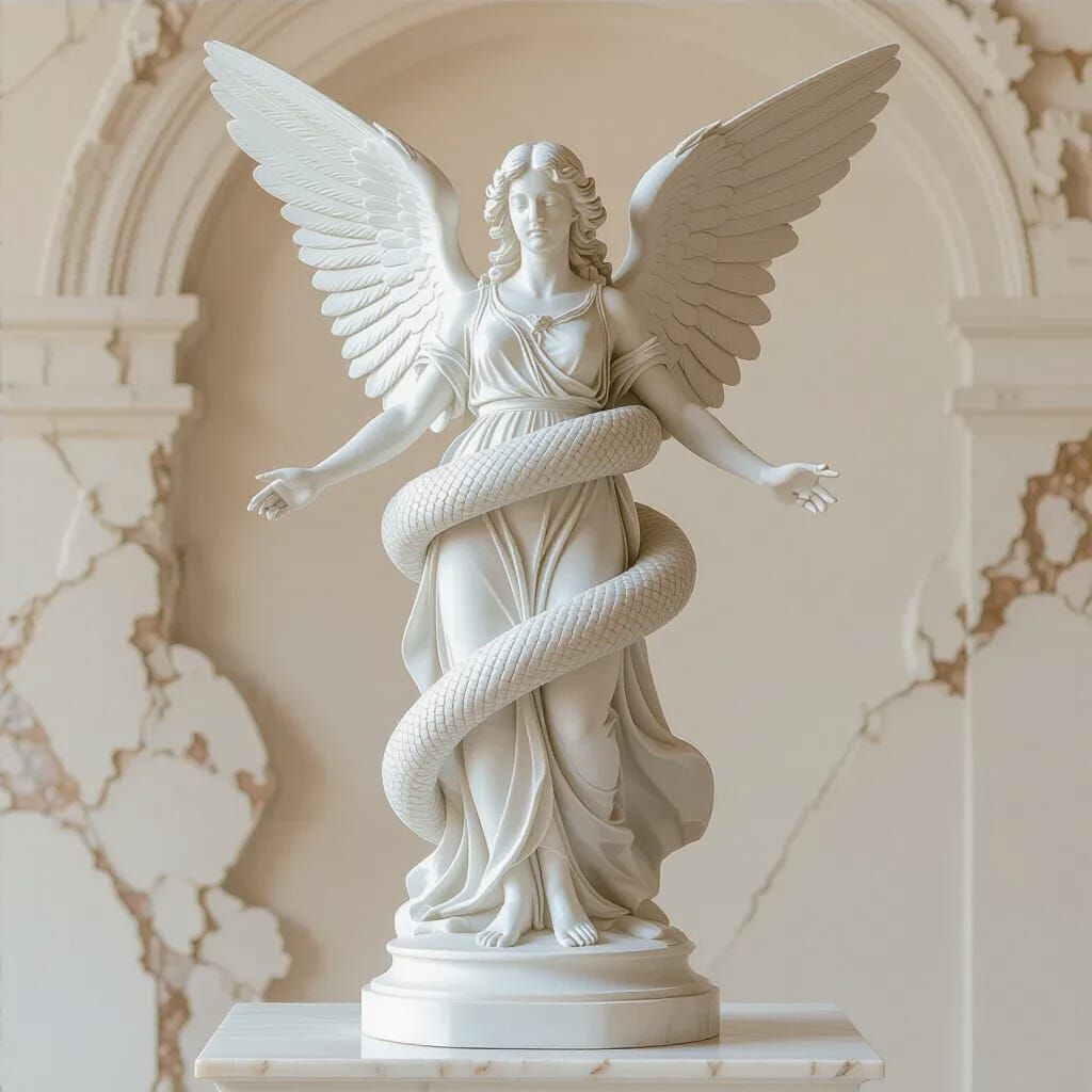 Marble Caduceus with Angel, Renaissance Style