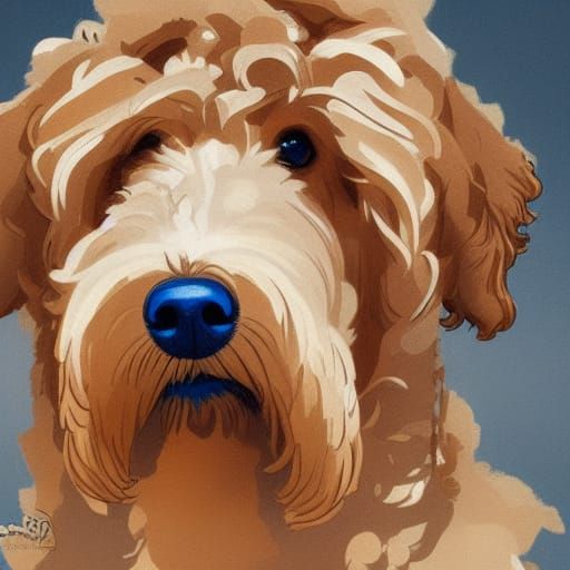 Golden Doodle Portrait in Hyperdetailed Digital Art Style