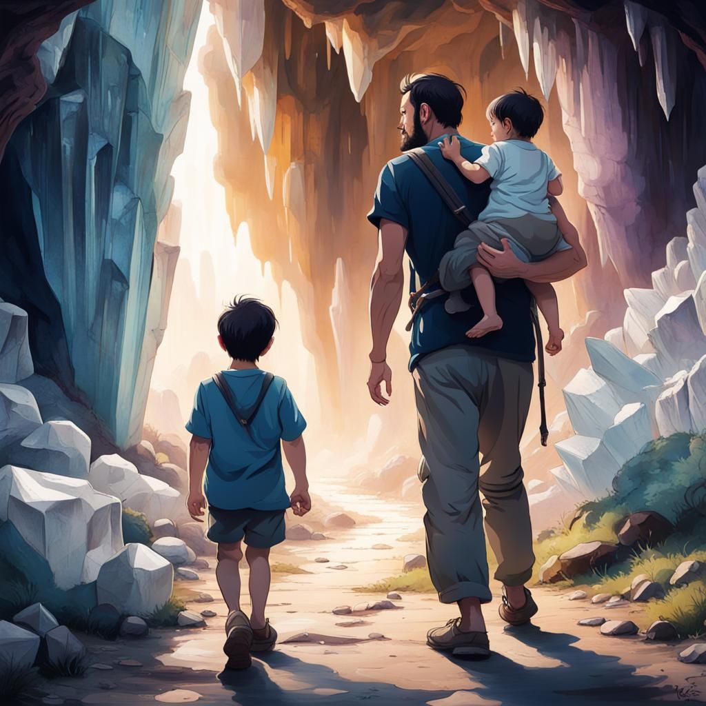 Man Carries Son into Ancient Crystal Cave