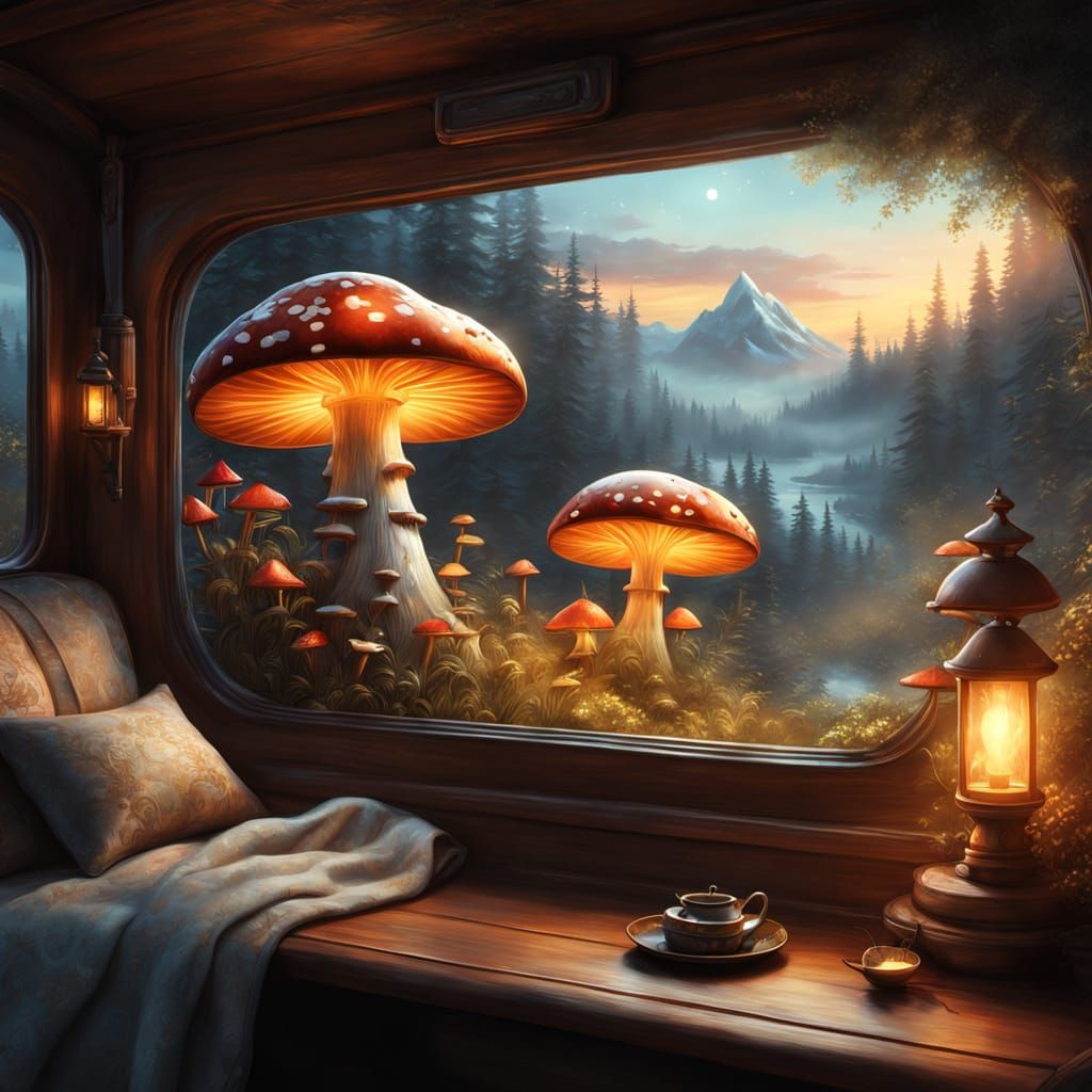 Woman Contemplates Whimsical Fantasy World Through Train Cab...