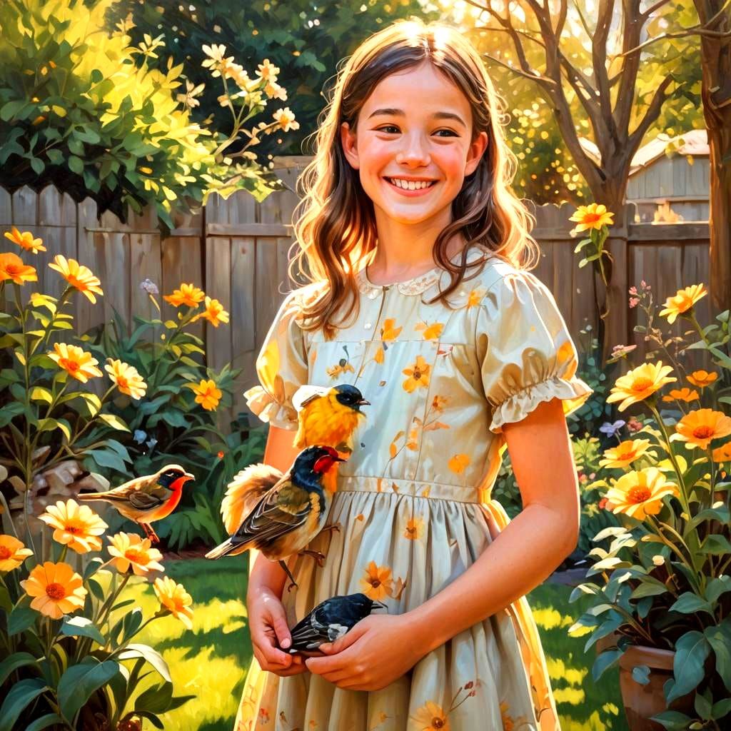 Girl Holding a Bird, Academic Realism Oil Painting