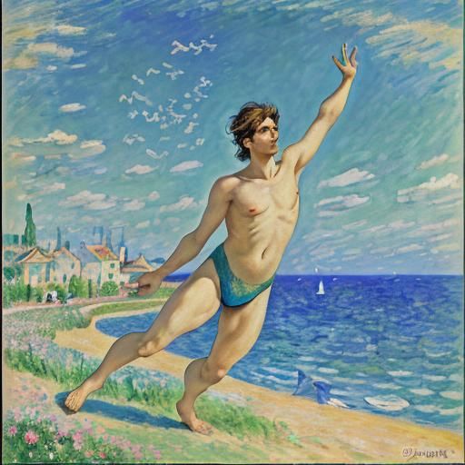 Spring Swallows in Flight, Impressionist Oil Painting