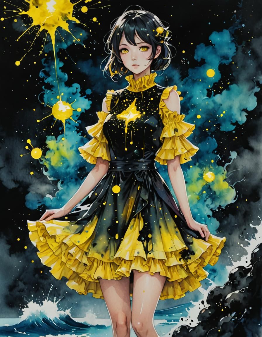 Bioluminescent Ocean View in Watercolor Graffiti Style