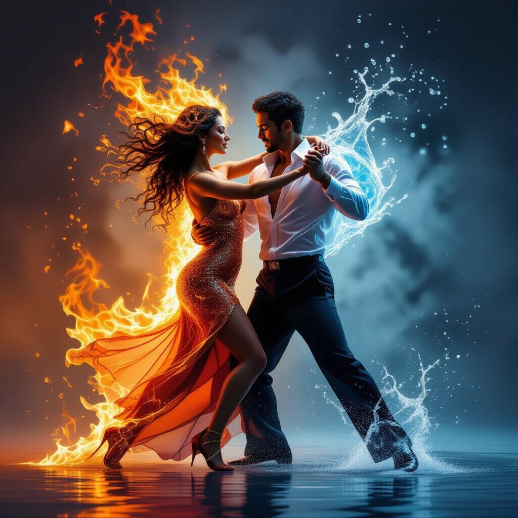 Fire and Water Figures Dance a Passionate Tango