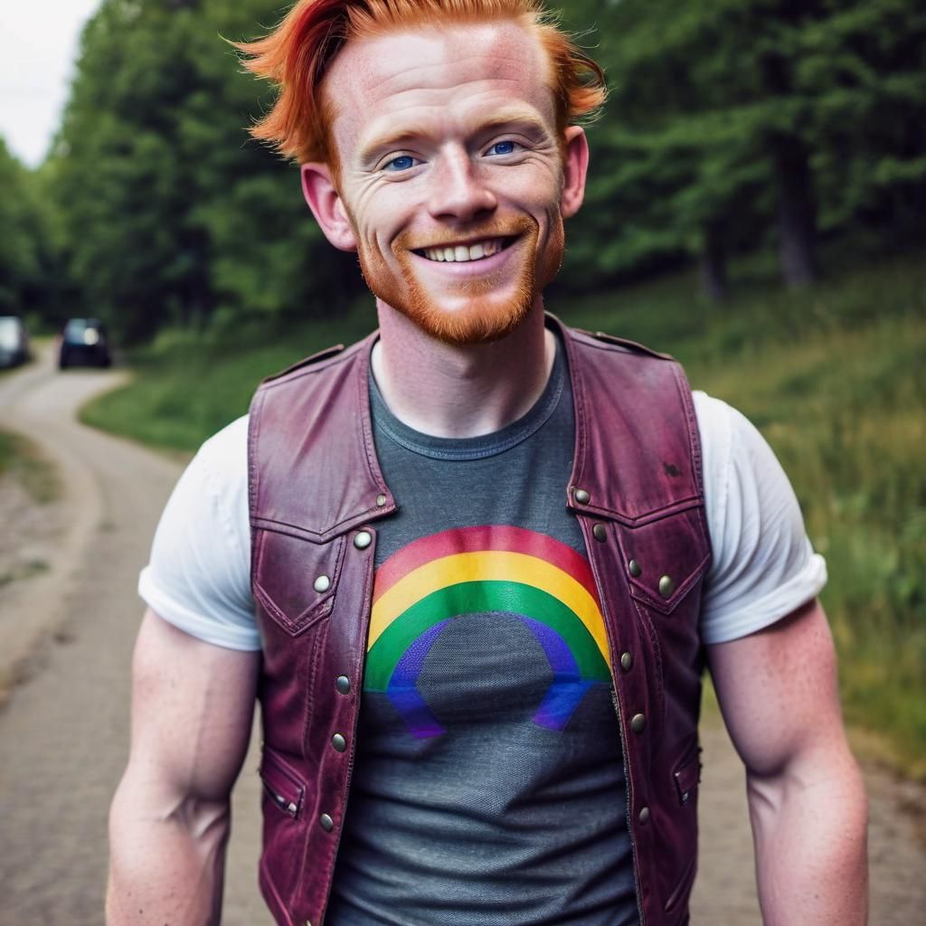 Handsome ginger man with rainbow