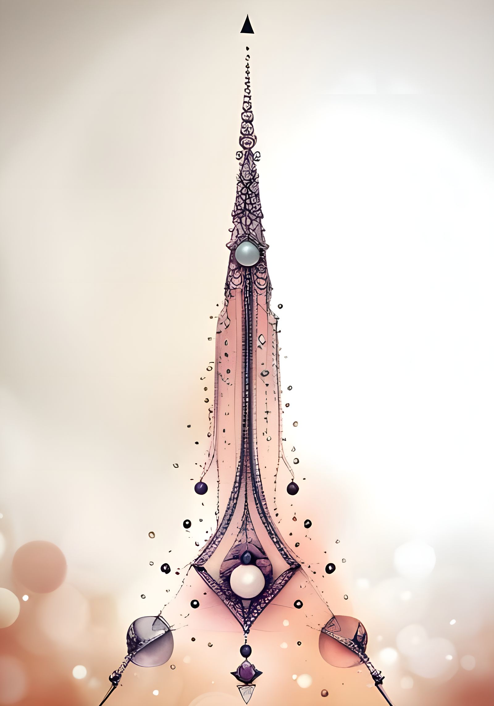 Minimalist Pearl and Jewel Triangle Tattoo Design