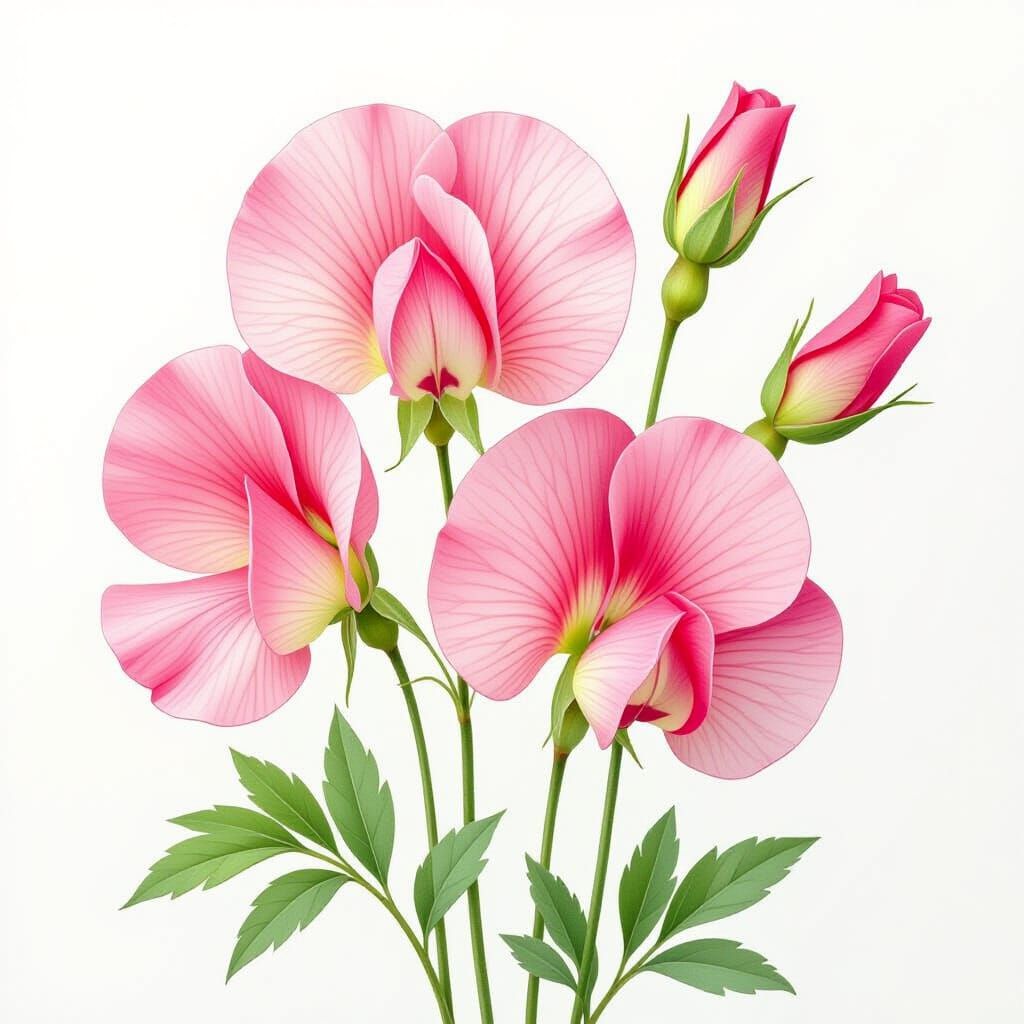 Pink Sweet Pea in Vintage Watercolor Style