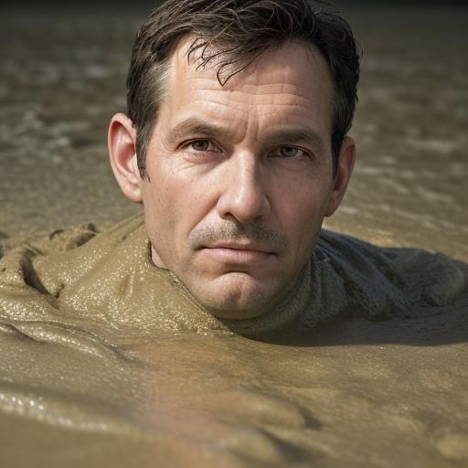 Man in Drysuit Sinking in Quicksand Portrait