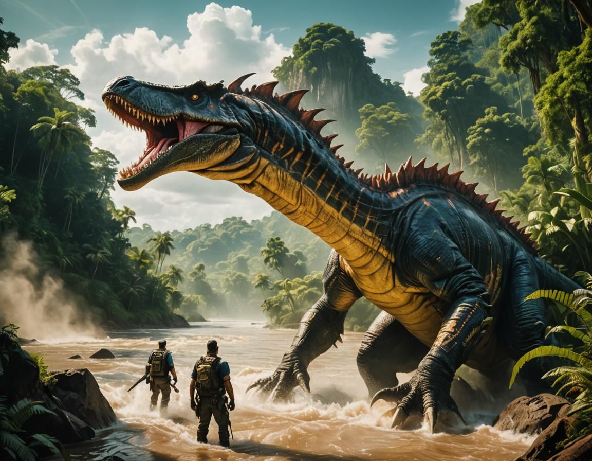 Cyberpunk Ranger Confronts Spinosaurus: Comic Book Art