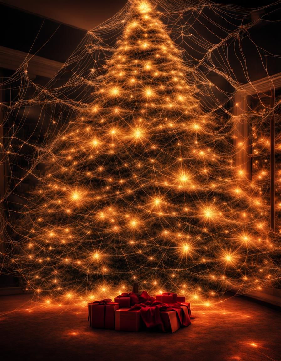 Glowing Web Christmas Tree: Hyperrealistic HDR Image