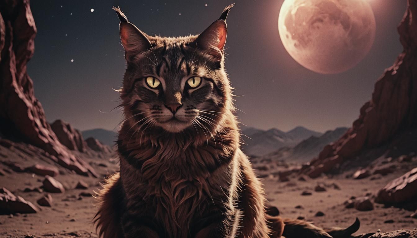 Demonic Cat Goddess on the Moon in Oil Painting Style