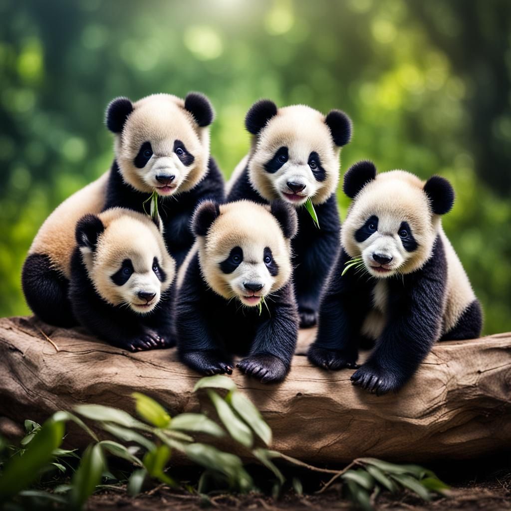 Five Adorable Baby Pandas in Natural Light