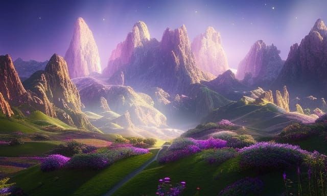 Iridescent Fantasy Landscape under Starry Night