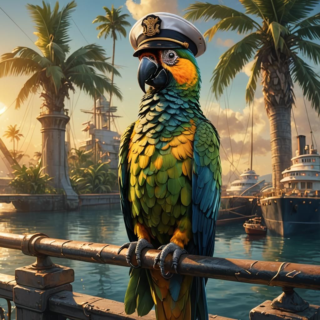 Parrot as Titanic Captain: Digital Concept Art