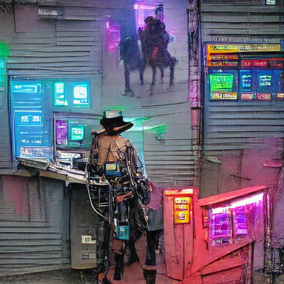 Cyberpunk Cowboy in Dystopian Cityscape