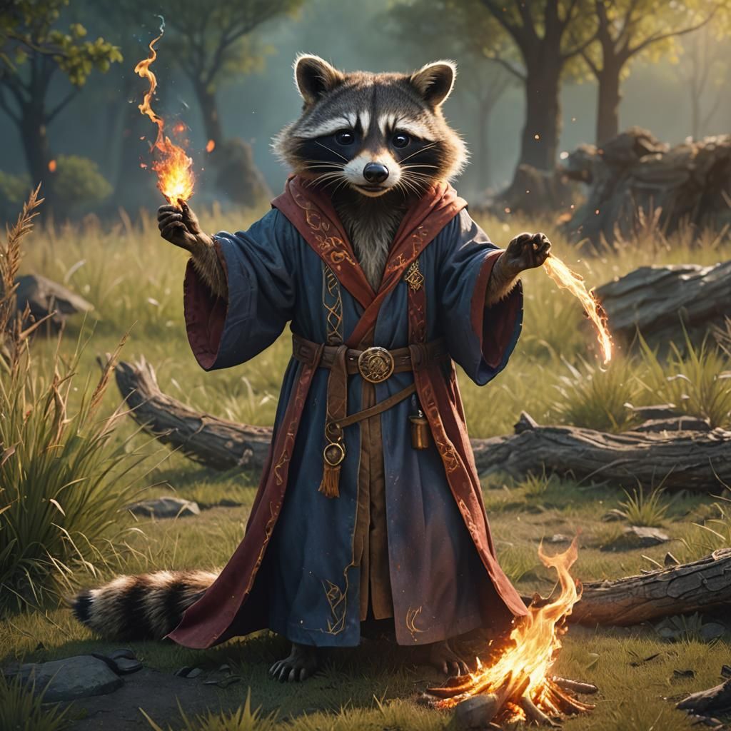 Raccoon Wizard casting spell
