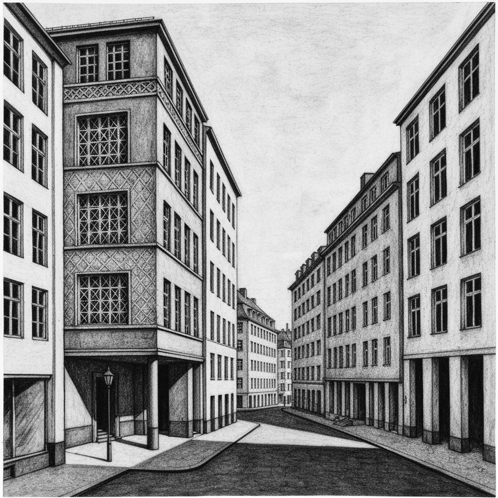 Bauhaus City Photograph with Geometric and Cubist Influences