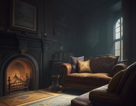Cozy Room with Dragon Fireplace in Hyper-Realism