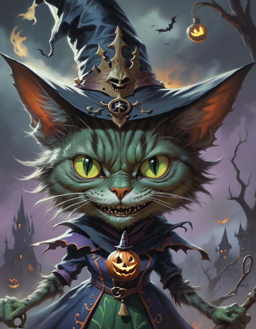 Sinister Cat Witch with Evil Grin