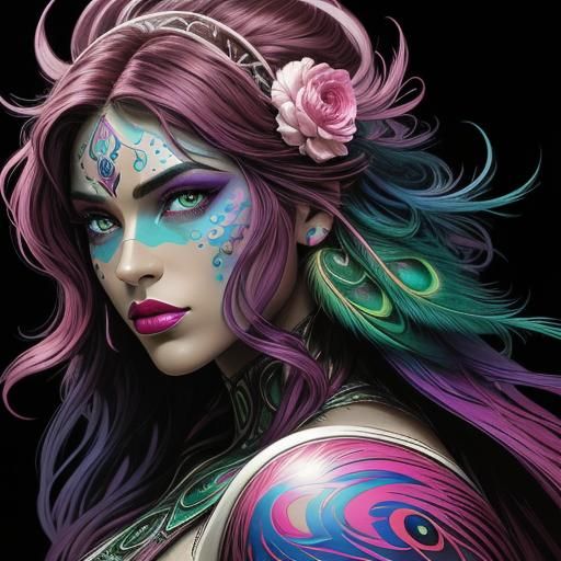 Rainbow Woman Portrait in Comic Book Style