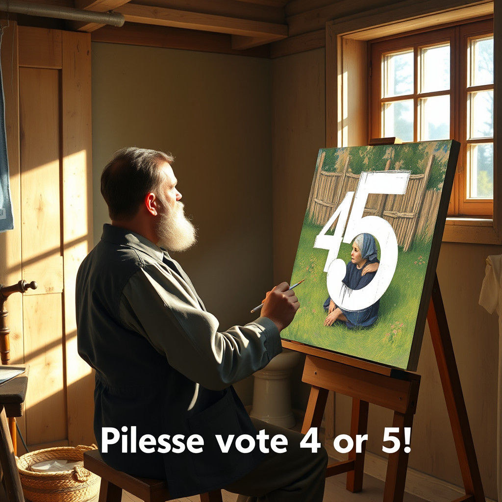 Artist Painting Numerals in Impressionist Style Studio