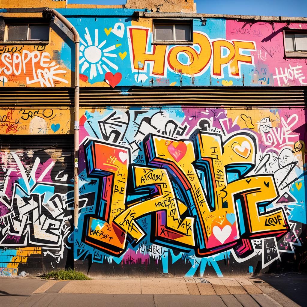 Colorful Graffiti Wall Art with Messages of Hope