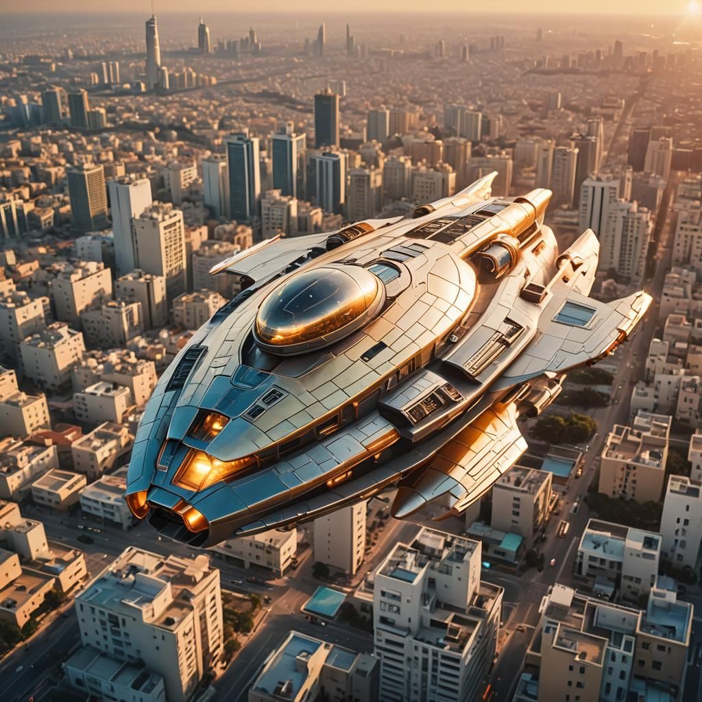 Spaceship Over Tel Aviv: Surreal Digital Concept Art