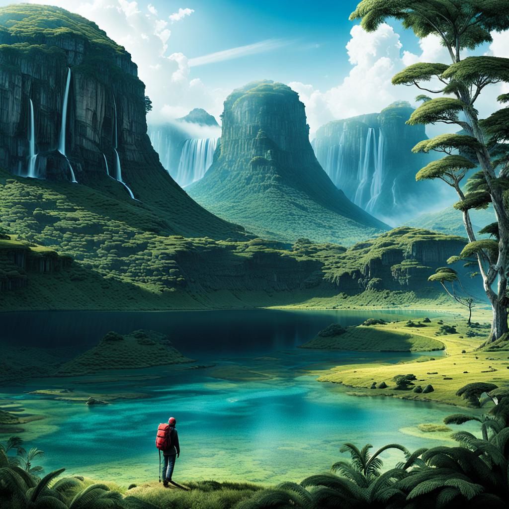 Man's Journey Through Amazon Rainforest: Illustrative Art