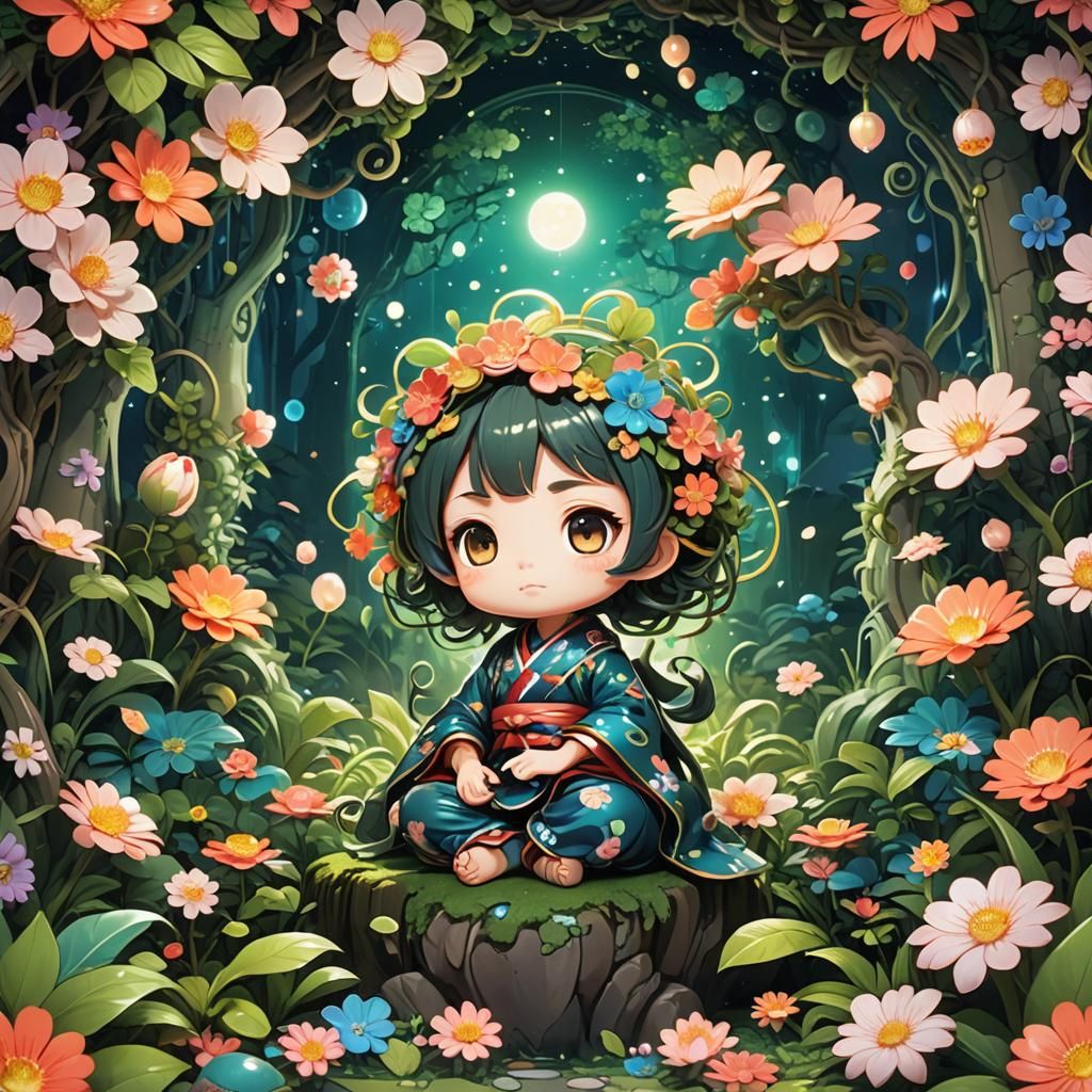 Dreamlike Chibi Character in Anime Style