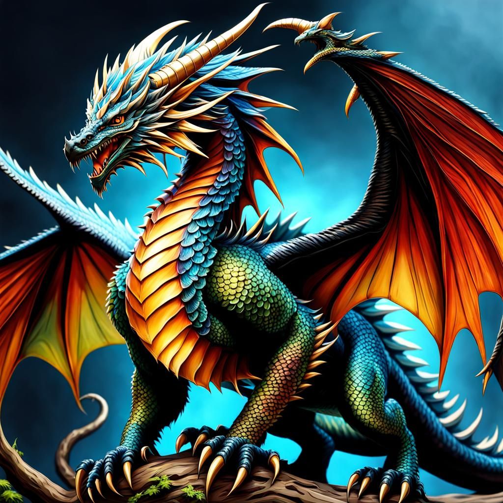 Vibrant Dragon with Realistic Scales and Wings