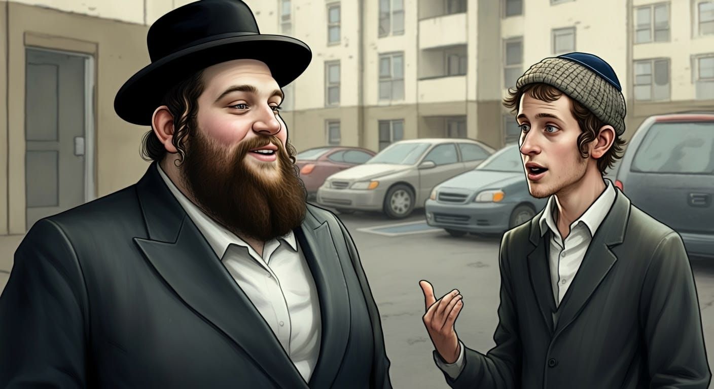 Comics-Style Portrait of a Hasidic Man and His Neighbor