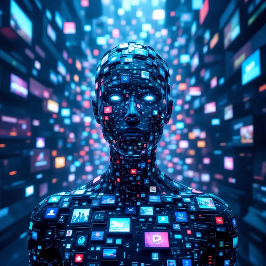 Surreal Digital Art: Human Form of Screens and Thumbnails