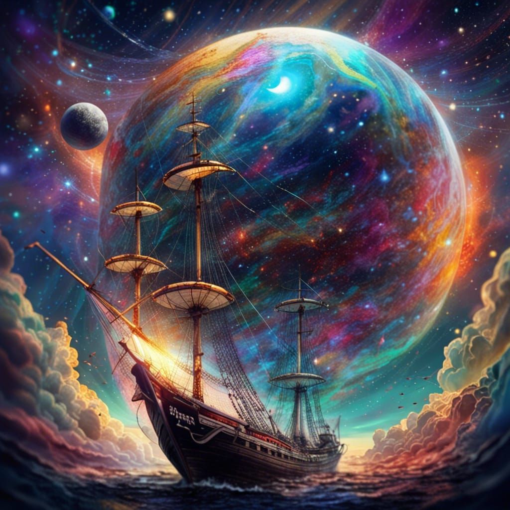 Cosmic Pirate Ship Sailing Through a Starry Expanse