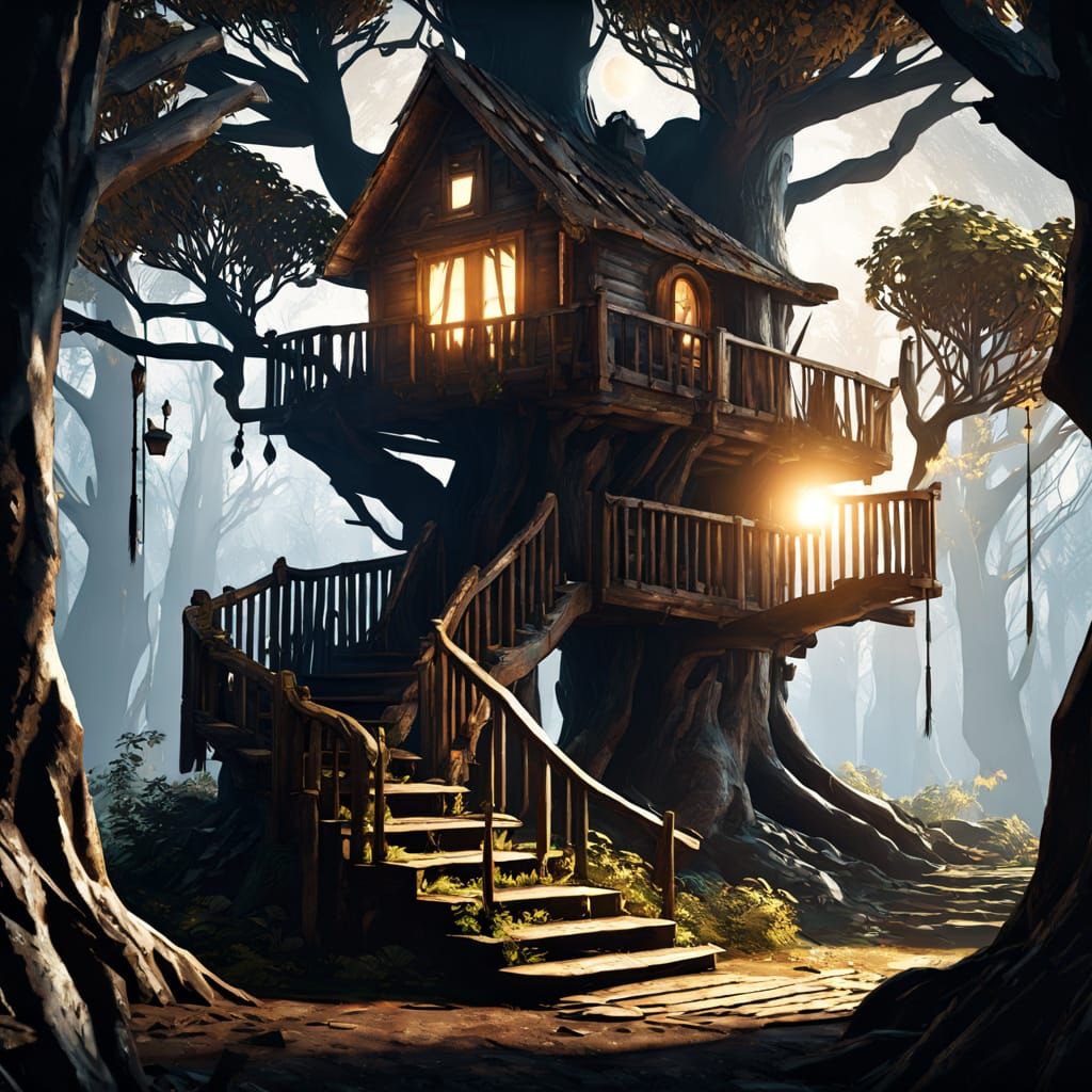 Post-Apocalyptic Treehouse in Golden Hour Light