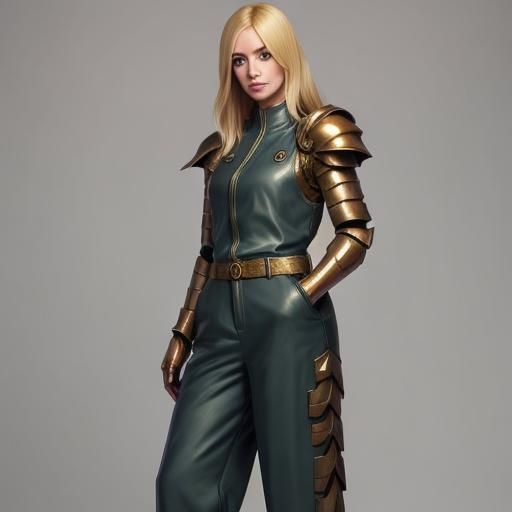 Blonde Woman in Purple Jumpsuit and Bronze Armor