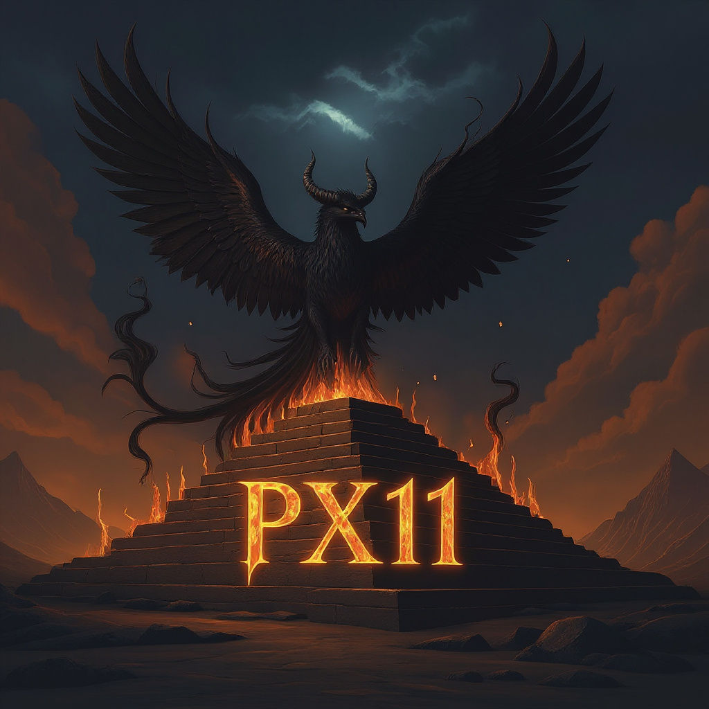 Hellish Phoenix with Horns Ascending in Flames