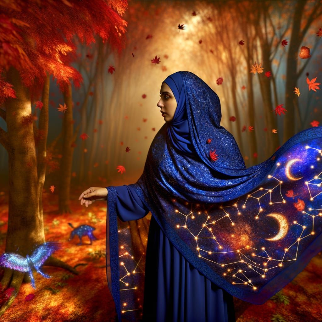 North African Woman in Enchanted Autumn Forest