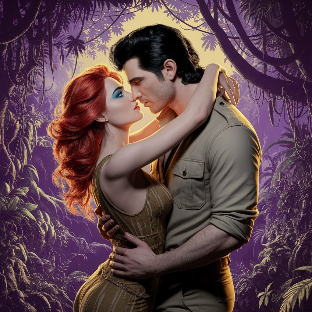 Dark Fantasy Jungle Embrace in Vibrant Hues