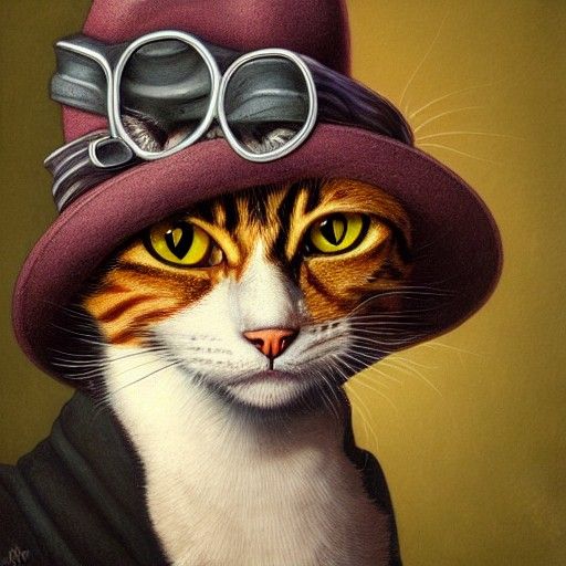 Hipster Cat Portrait in Cel-Shaded Digital Art Style