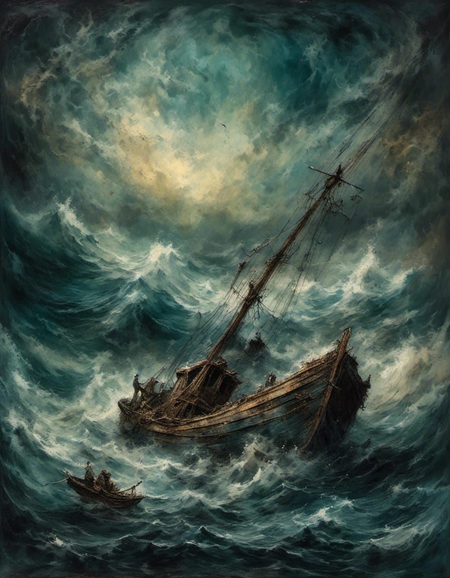 Surreal Maelstrom with Fishing Boat in Moonlight