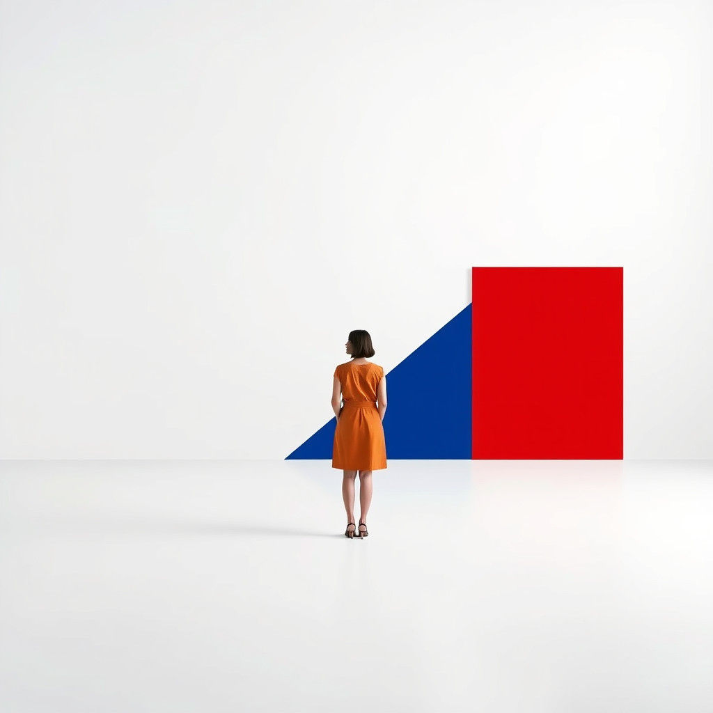 Minimalist Woman in Geometric Room, Op Art Style