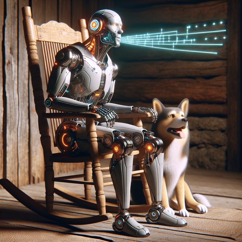 Cyborg Yodeler Relaxing with Dog