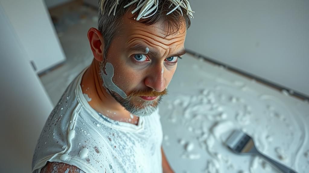 Humorous Portrait of a Painter Drenched in White Paint