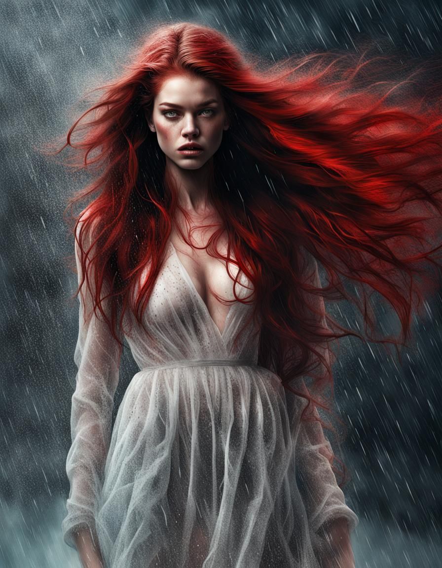 Barbara Palvin in Rain: Ink Art Portrait