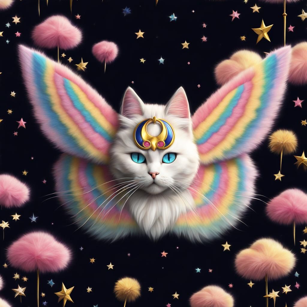Sailor moon Fuzzy texture Striped Cat moth face Fuzzy moth antennae texture sailor moon heart stars cat Luna sailor moo...