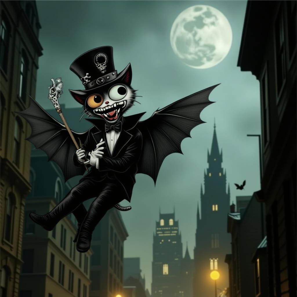Vampire Brat Soaring Over Victorian Cityscape