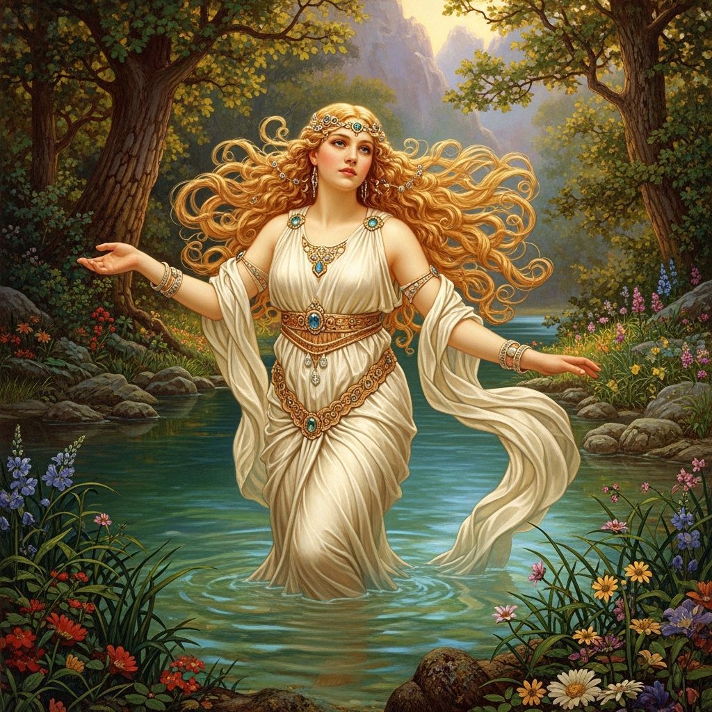 Nymph Emerges from Lake in Hyperrealistic Style