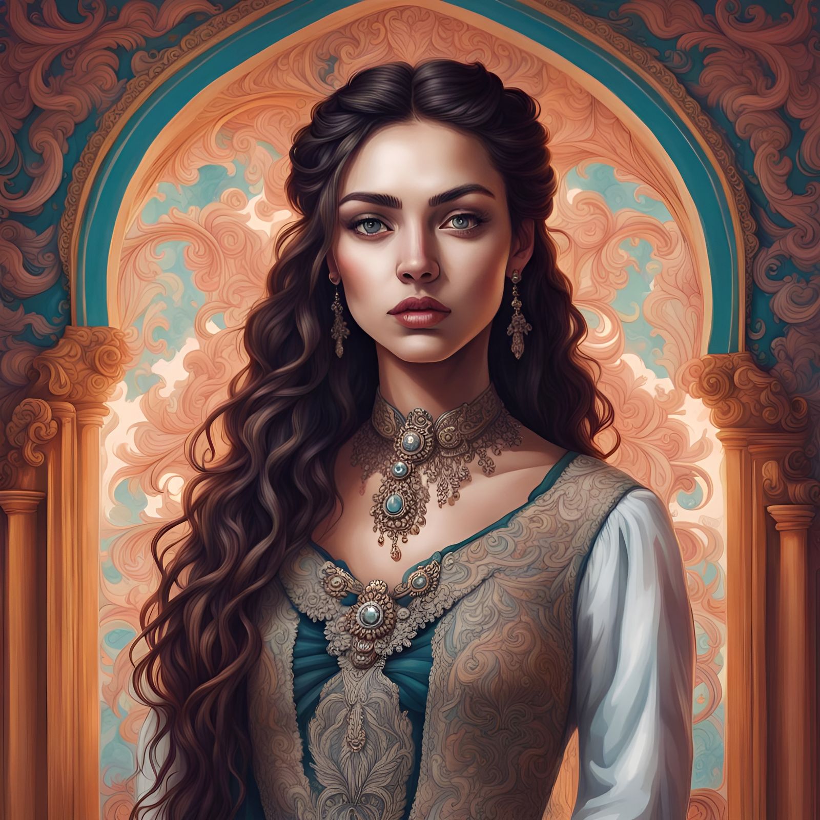 Baroque Portrait of Woman with Blue Bird