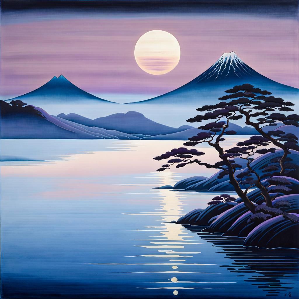 A surreal good night landscape in Ukiyo-e art