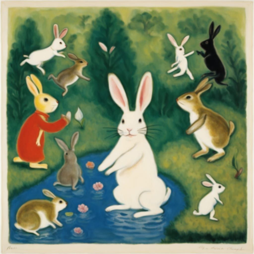 Rabbit's Folklore Dance in Puddle, Inspired by Chagall and R...